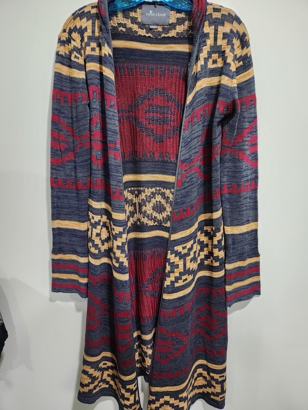 Paper Crane Open-Front Knit Cardigan in Navy, Burgundy, Mustard